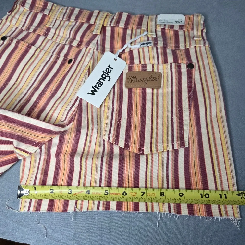 Wrangler High Rise Cowboy Shorts Womens 29/7 Striped Denim RawHem MultiColor NEW